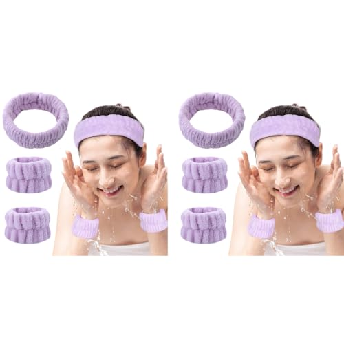 MAYCREATE® 3Pcs Spa Headband Wristband Combo Set, Elastic Hair Band for Women Stylish, Microfiber Face Wash Hairband Wrist Wash Bands for Face Washing, Makeup, Yoga, Fitness (Purple) 6 PCS MAYCREATE® 3Pcs Spa Headband Wristband Combo Set, Elastic Hair Band for Women Stylish, Microfiber Face Wash Hairband Wrist Wash Bands for Face Washing, Makeup, Yoga, Fitness (Purple) 6 PCS